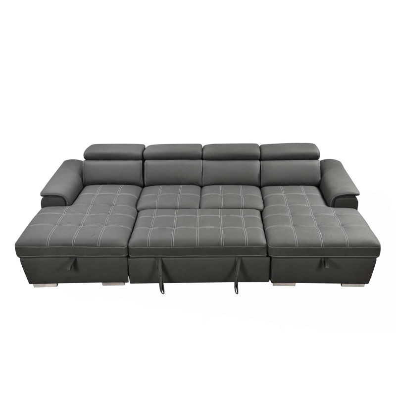 Canapé-lit en forme de U, surdimensionné de 121 pouces - lit escamotable 2 en 1, canapé-lit modulaire avec méridienne de rangement double pour meubles de salon