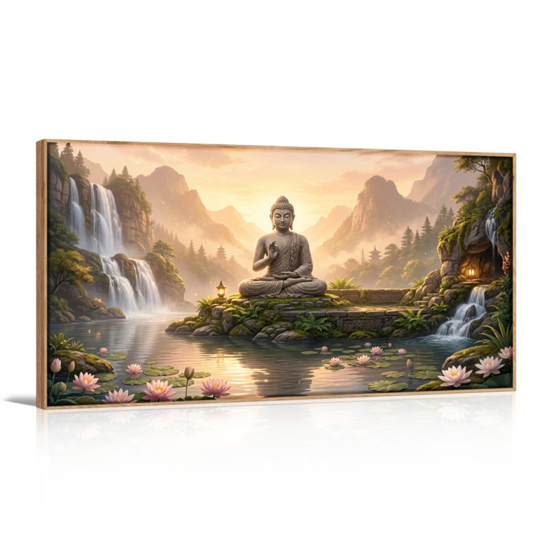 Ensemble de 1 tableau sur toile représentant un paysage de Bouddha, L 40 po x H 20 po, Naturel