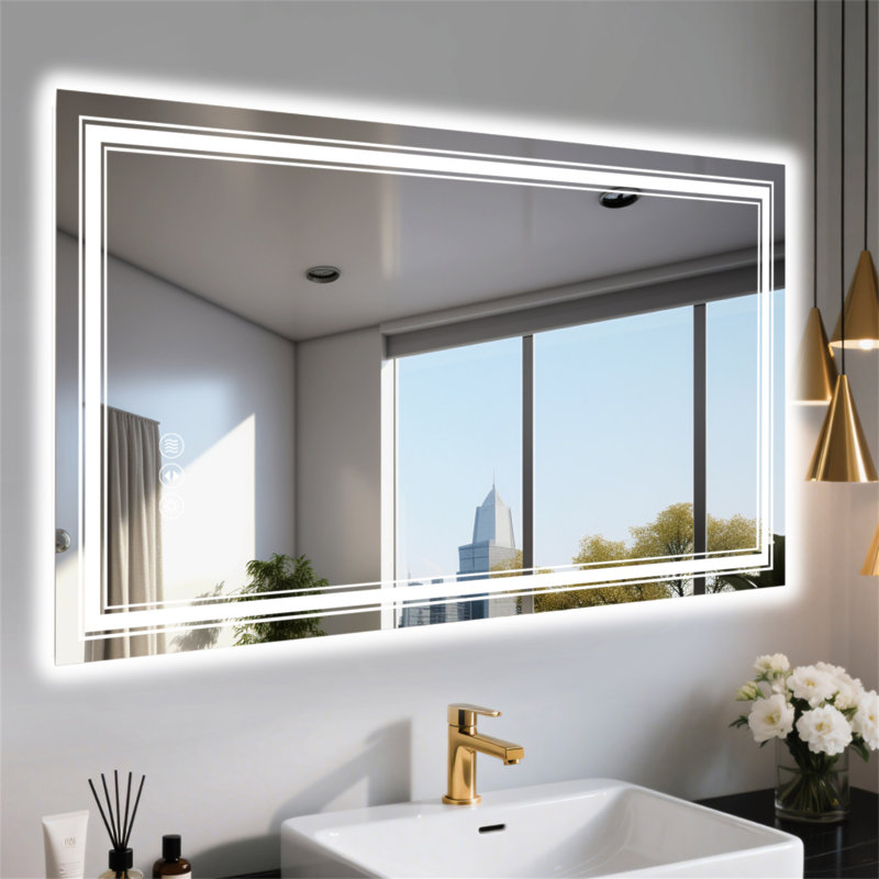 Miroir de salle de bain 55 "à DEL sans cadre 55", miroir intelligent, 55 po x 30 po