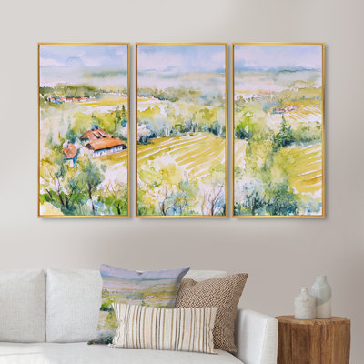 Paysage italien en couleurs pastel - ensemble d'art mural sur toile encadré champêtre