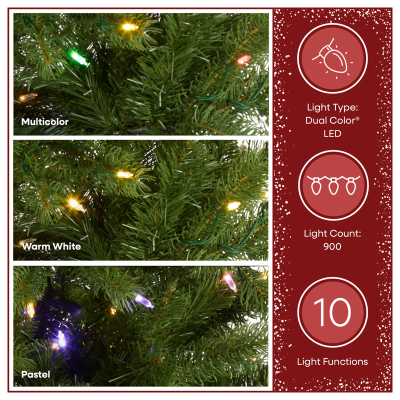Downswept Douglas 10" Green Fir Artificial Christmas Tree with 1000 LED Multi Lights and Stand, Pre-Lit, 9' H x 71" W