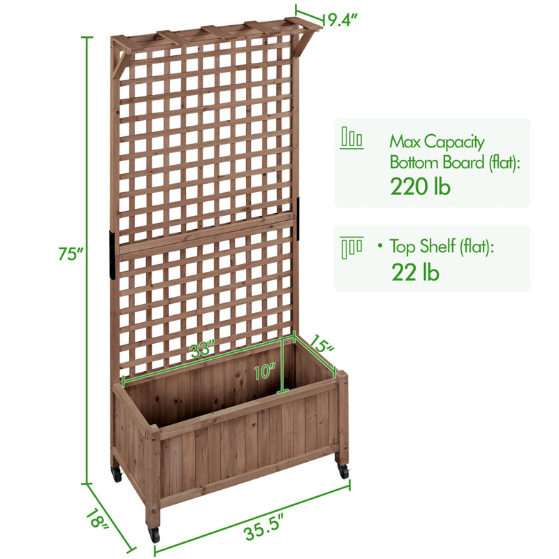 Yanine 75" H Fir Wood Planter Box with Trellis, Dark Brown