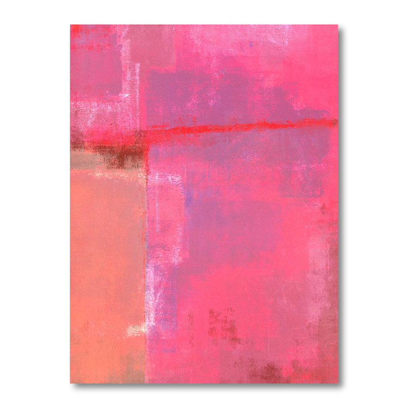 Rose, pinceau, champs de couleurs - Art moderne et contemporain sur toile, H 12 po x l 8 po x P 1 po, Toile tendue
