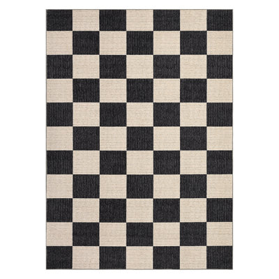 Checkerboard Washable Area Rug with Non-Slip Backing