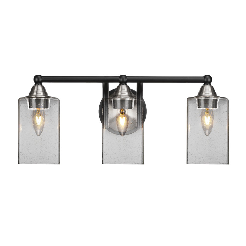 Michell 3-Light Bath Bar, Clear Bubble, Matte Black/Brushed Nickel