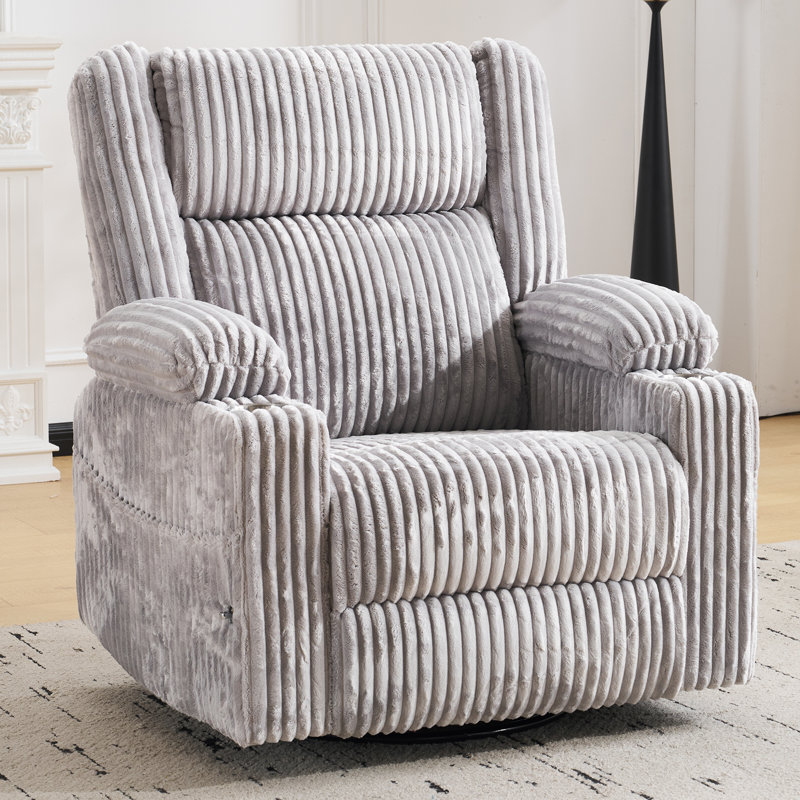 Manual Recliner With Armrest Storage, Featuring An Adjustable Headrest, Phone Holder, And Side Pockets, Light Gray Corduroy