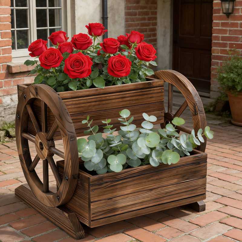 Chariot de jardin en bois gris anthracite - parfait pour planter des fleurs / légumes / herbes, pour patio, balcon, cour, assemblage facile
