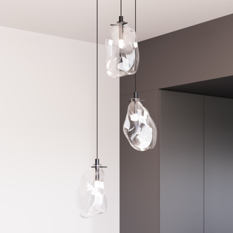 Luminaire suspendu liquide 3 lumières DEL, Transparent, H 10,75 po x l 14 po x P 14 po