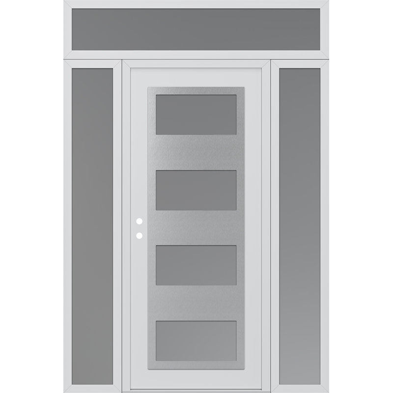 Panneau d'entrée en acier argenté blanc / blanc avec 2 panneaux latéraux et porte d'entrée avant suspendue