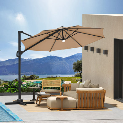 Grand parasol d'extérieur suspendu en porte-à-faux 10 pi en aluminium et oxford 240 g, rotation de 360 °, réglage de l'inclinaison, base croisée pour patio près de la piscine