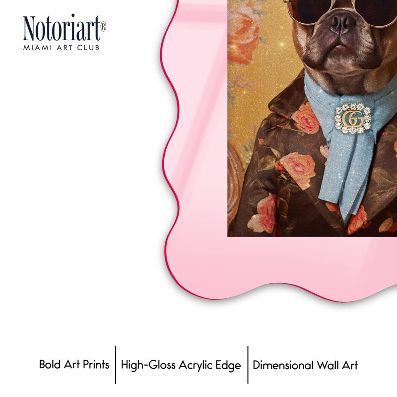 Cadre mural en acrylique Pup of Glam par NOTORIART, H 39,5 po x l 27,5 po, Courbée, Rose