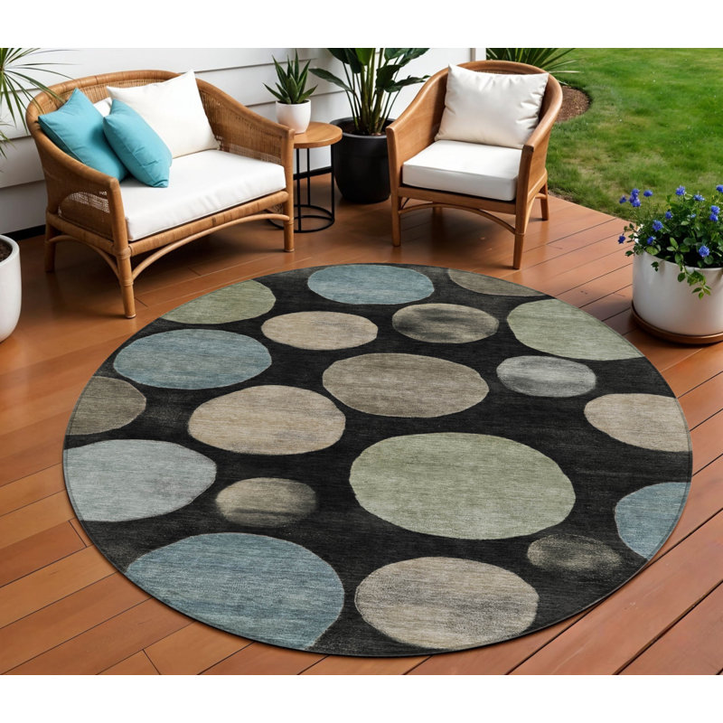 Tapis extérieur rond lavable noir 8 pi