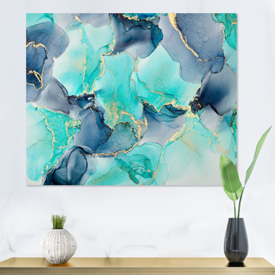Turquoise et mauve, luxe, abstrait, fluide, Art Vi - reproduction sur toile