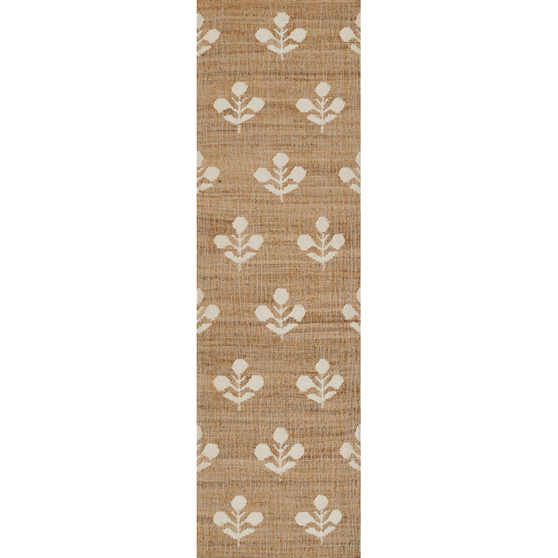 Ivory and Natural Hand-Woven Wool and Jute Runner Rug
