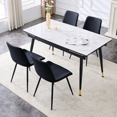 Ensemble de table de salle à manger en pierre frittée extensible de 55 à 79 po avec rallonge cachée et pieds en métal