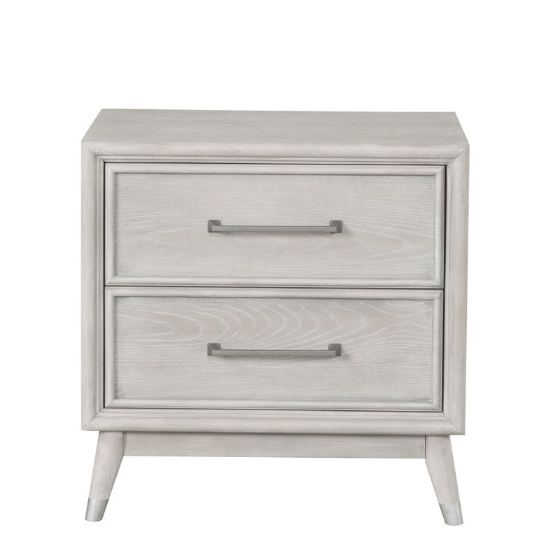 Roundhill Haak 2-drawer Bedroom Nightstand With Built-in Usb Port, Gray Oak Finish