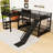 Metal L-Shaped Bunk Bed With Built-In Desk And Slide And Shelves-1032303313