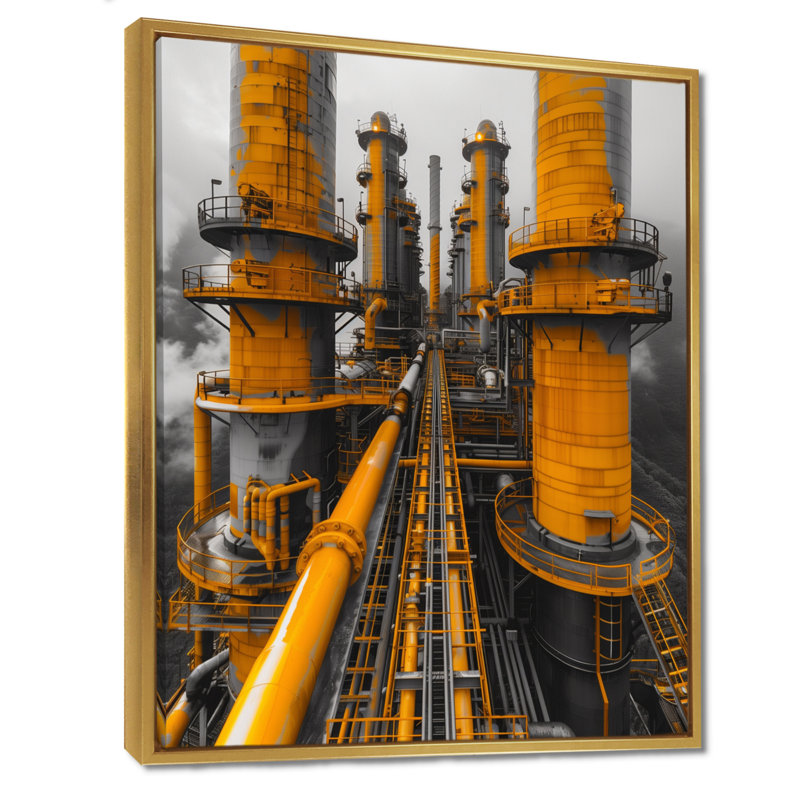 Shaver - Factories, art mural, Toile avec cadre flottant or, H 20 po x l 12 po x P 1 po
