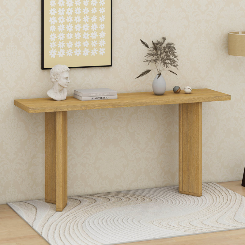 Stylish Console Table With Pine Veneer And Geometric Legs, Natural