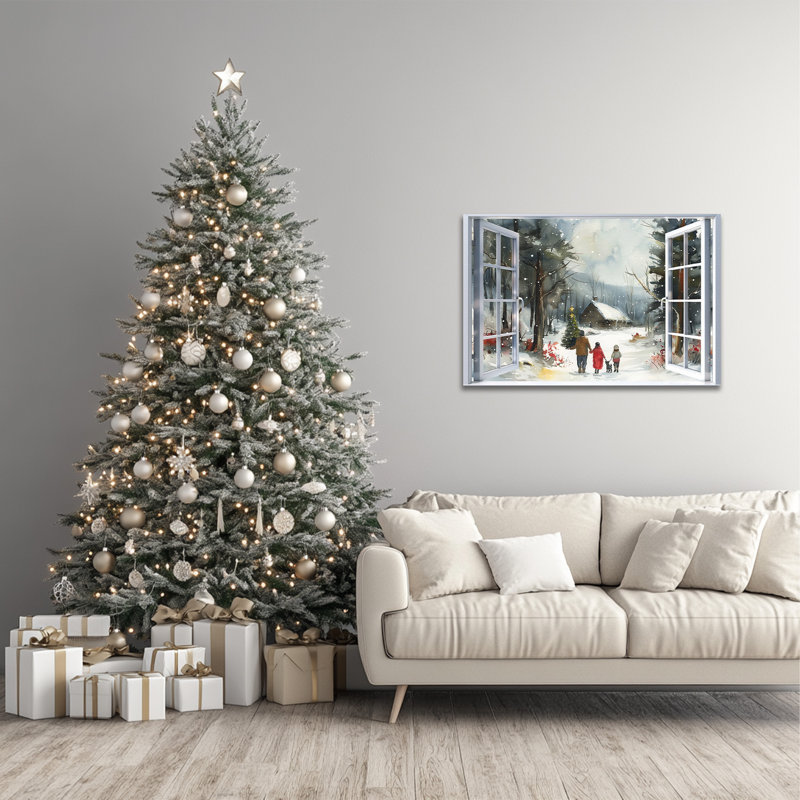 Grande décoration de Noël Fahey - Winter Wonderland, reproduction d'art sur toile encadrée scène d'hiver, paysage de neige, peinture sur toile pour salon 28 po x 40 po