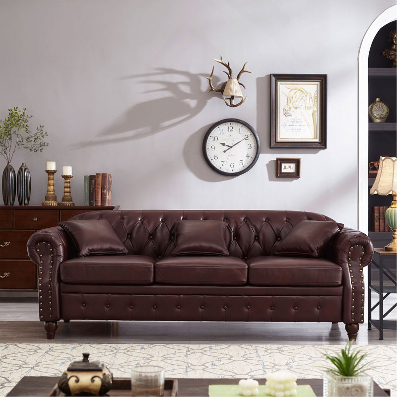 Canapé rembourré en similicuir de 85,8 po Chesterfield