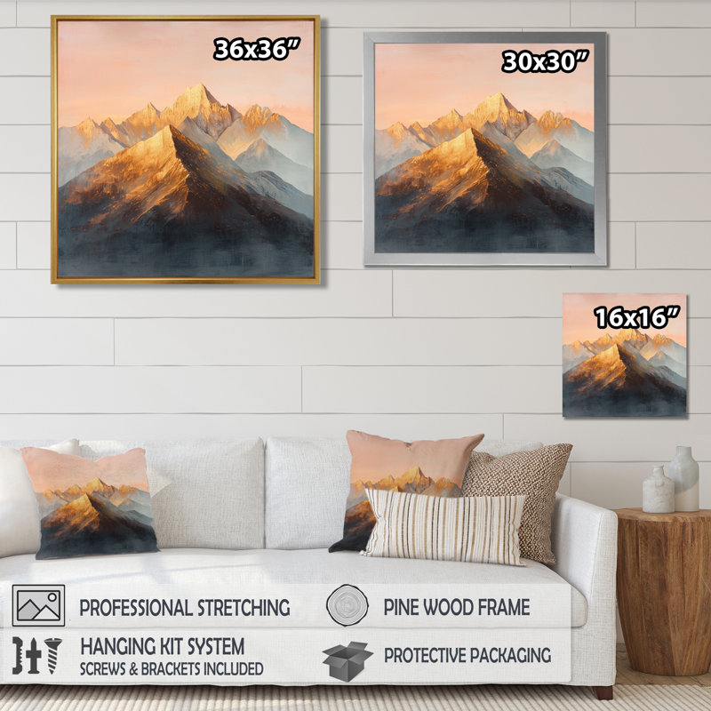 «Ginel Golden Light On The Rose Crystal Peaks IV - montagnes», art mural, Reproduction encadrée d'une seule photo, Noir