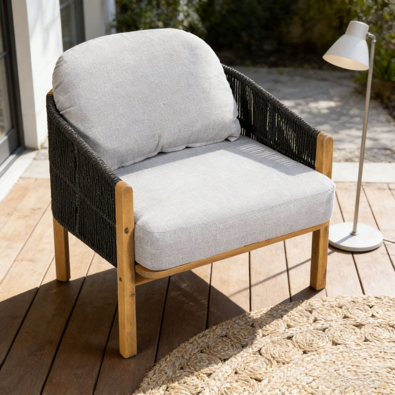 Outdoor Wood Club Chair, Gray-Quantity 1