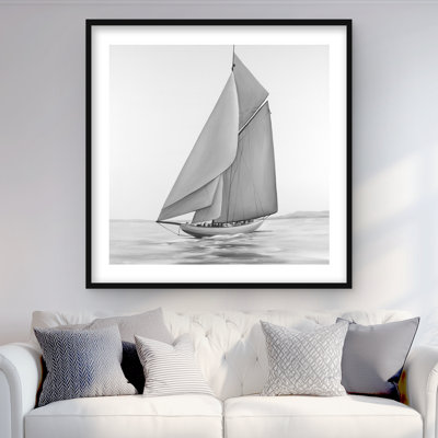 Impression de bateau à voile rétro - décor encadré blanc mer