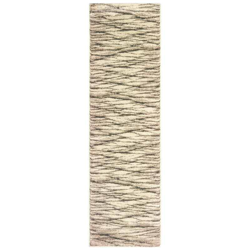 Tapis abstrait ivoire / gris McKenney, Tapis de couloir 2 pi 3 po x 7 pi 6 po