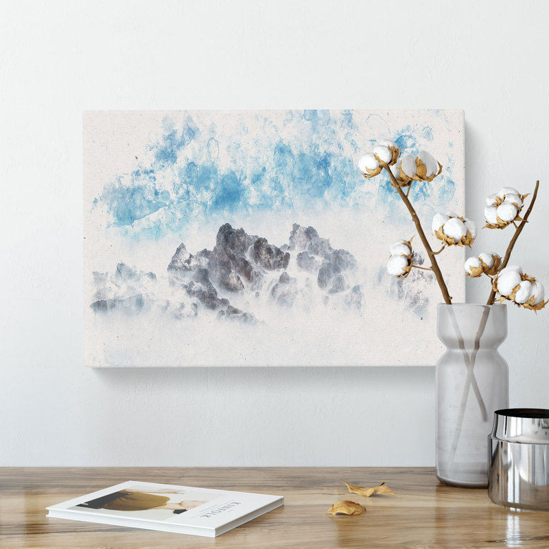 Mist Over The Sea In Portugal Watercolour - Wrapped Canvas Print, 50cm H x 76cm W x 3cm D