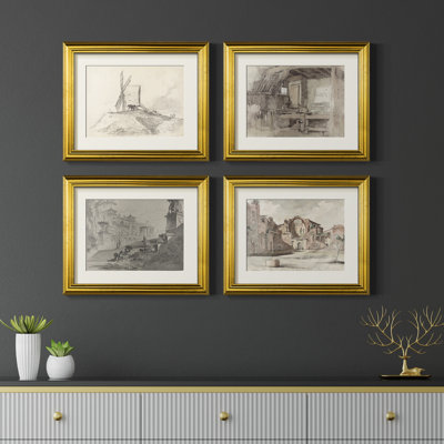 Vintage Sketch VI  -4 Piece Set of Framed Prints