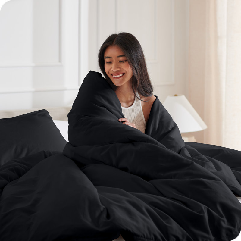 Duvet Cover, Black, Oversized Queen Duvet Cover + 2 Standard Shams