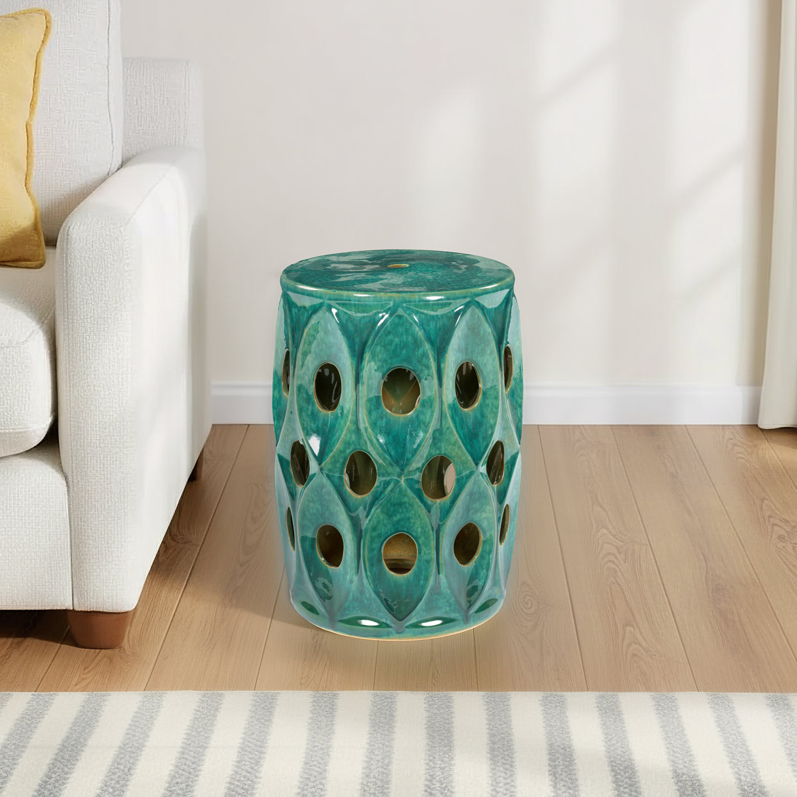 Ceramic Accent Stool, Green