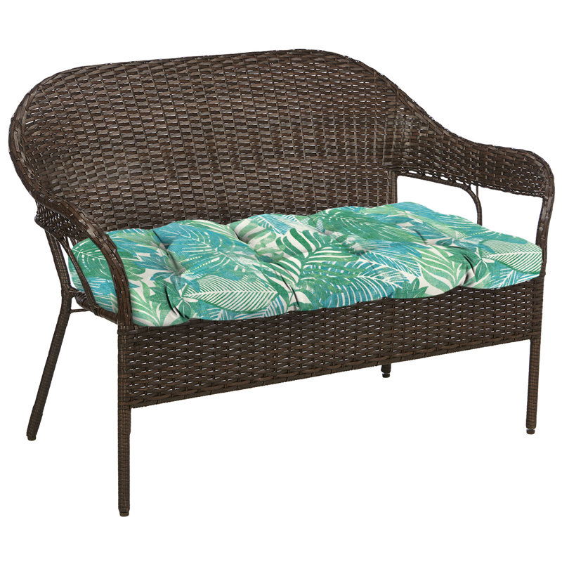 Coussin de banc d'extérieur en osier 44 "x 18" Sunbrella, Motif floral vert