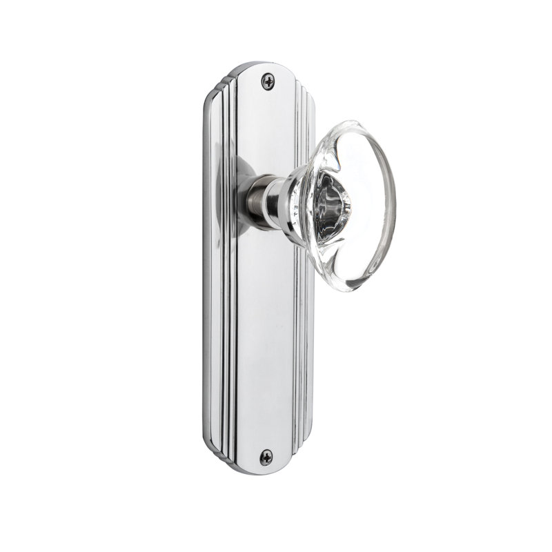 Plaque décorative avec bouton de porte ovale en cristal transparent, 2 3/4, Chrome brillant
