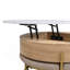 Table basse moderne à plateau relevable avec rangement et 3 repose-pieds blanc et naturel