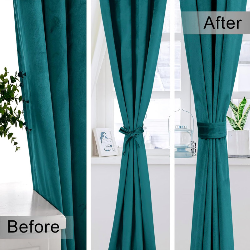 Rithvika Velvet Solid Color Noise Reducing Blackout Grommet Curtain Panels for Home & Office, 52" W x 96" L, Peacock Blue