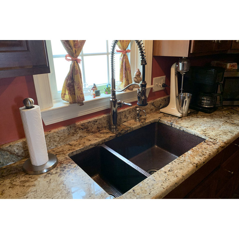 33" Hammered Copper 25/75 Double Basin Kitchen Sink