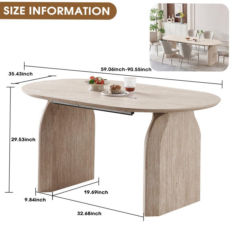 Table de salle à manger extensible en bois, table de cuisine ovale moderne avec un design à deux piliers élégant, parfait pour la salle à manger et le rassemblement, multifonctionnel et peu encombrant, salon et salle à manger.