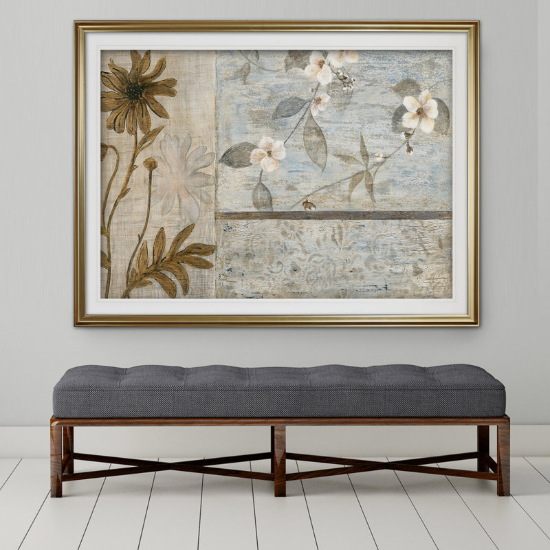 « spring cerises florales i », reproduction de peinture à l’acrylique encadrée, H 20 po x l 24 po x P 1,5 po, Or