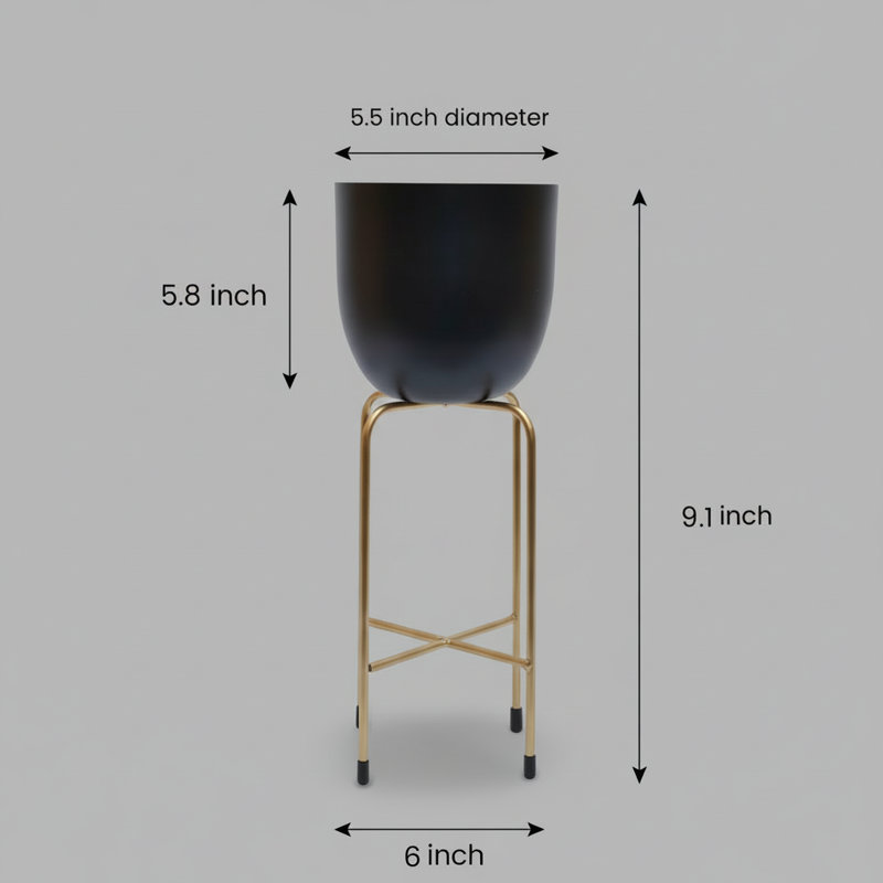 Mitzi Metal Pot Planter with Navy Blue Enamel and Gold Frame – Indoor Plant Pot Christmas Decor, Navy