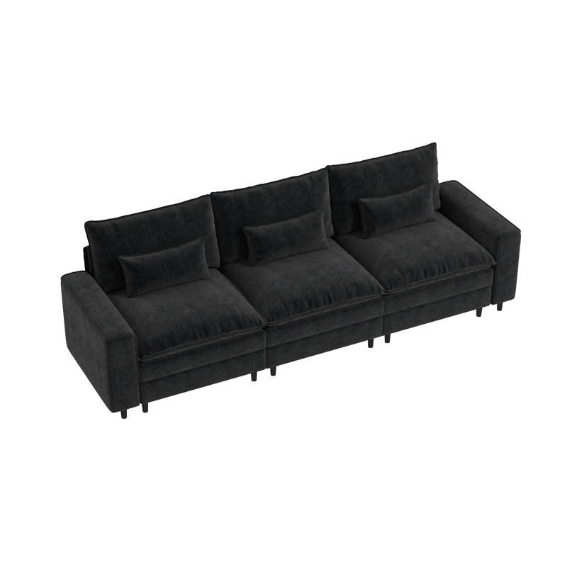 Canapé modulaire moderne en chenille, 3, H 39,37 po x l 121,26 po x P 35,83 po, Noir