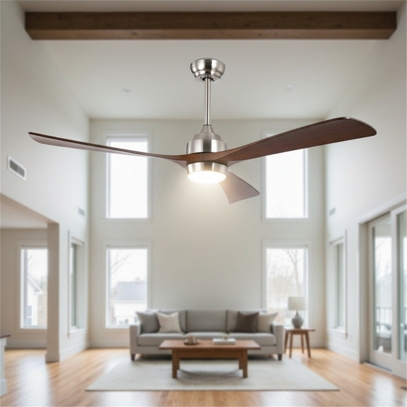 Ventilateur de plafond en bois massif de 52 pouces avec lumière, télécommande à 6 vitesses et moteur réversible silencieux