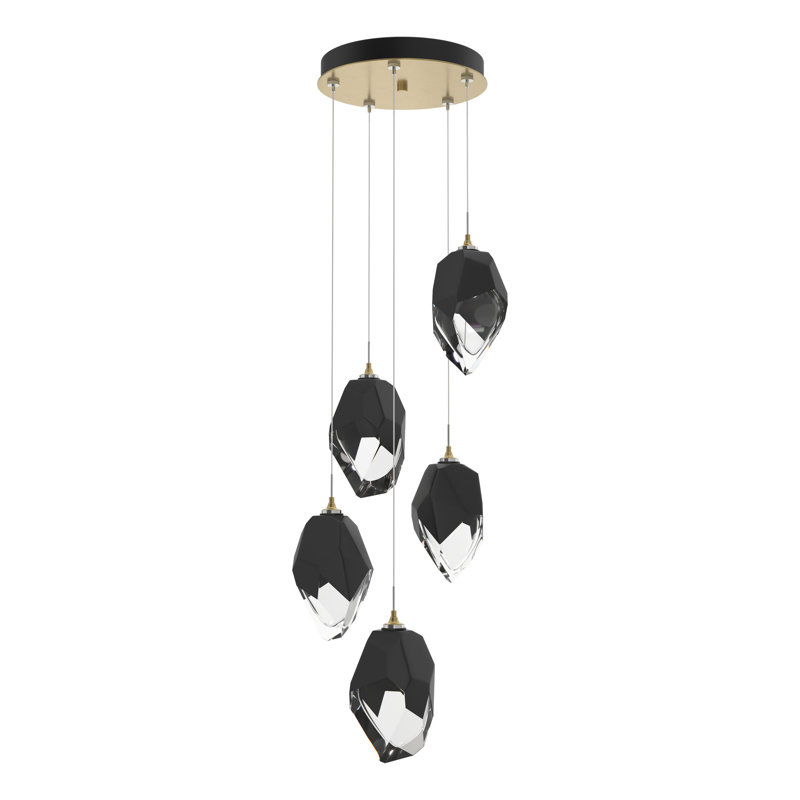 Luminaire suspendu grappe 5 lumières Chrysalis, H 80 po x l 16,1 po x P 16,1 po, Noir, Laiton moderne