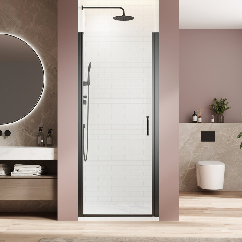 Porte de douche réglable, pivotant noir mat, verre trempé, installation facile, finition peu encombrante, balançoire réversible imperméable