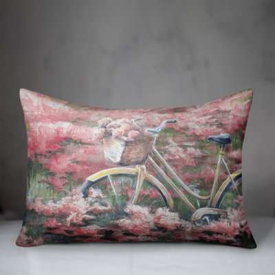 Bike in Flower Field Rectangular Pillow Cover & Insert