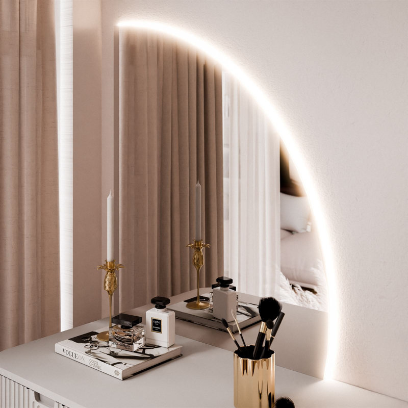 Omusa Dressing Table -QS with LED Mirror, Black/Gold