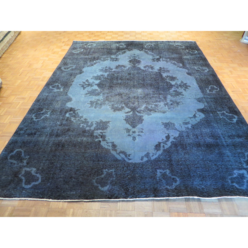 Tapis en laine bleu aqua 9 pi 9 po x 12 pi 6 po main one-of-kind noué la Beane