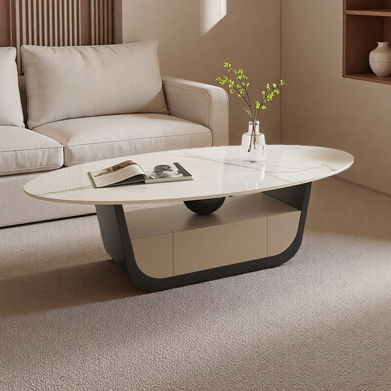 Table basse moderne avec rangement en ardoise, Blanc / Gris, H 16,53 po x L 55,11 po x l 31,49 po