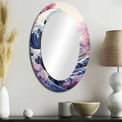 Chef-d'œuvre du grand mauve de Kanagawa II - Miroir décoratif ovale sur métal